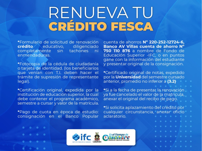 CONVOCATORIA RENOVACIÓN DE CRÉDITO FESCA