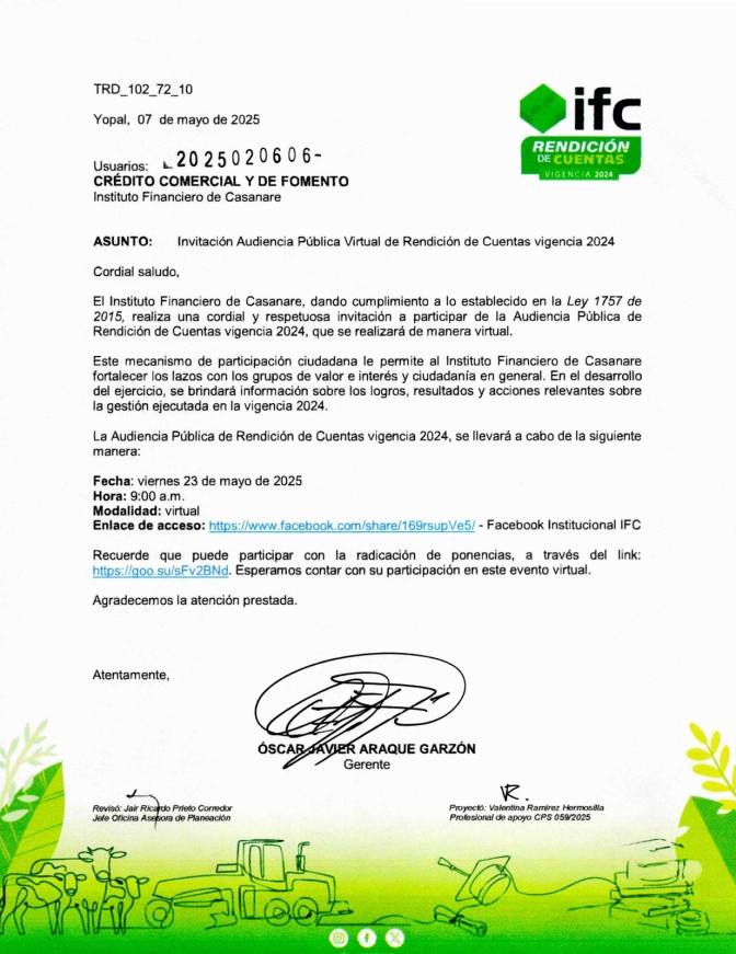 Invitación Rendición de Cuentas Usuarios IFC