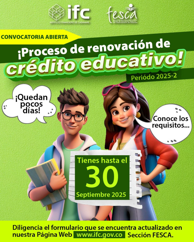La renovación del crédito FESCA periodo 2025-2 vence el 30 de septiembre