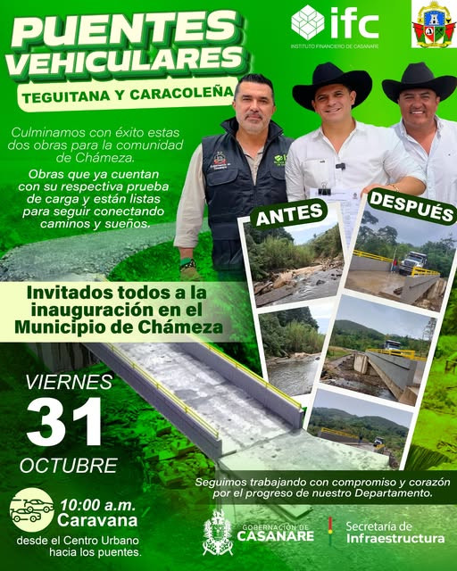 Con una caravana desde el centro de Chámeza hasta los puentes, se hará la inauguración de las obras