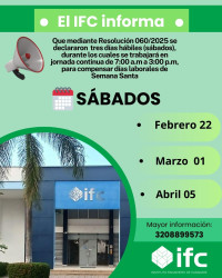 El lunes 14, martes 15 y miércoles 16 de abril de 2025 no habrá atención al público en el IFC AVISO-IFC-COMPENSACIONES-SEMANA-SANTA.jpg