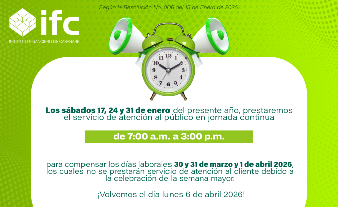 El IFC laborará en jornada continua los sábados 17, 24 y 31 de enero.