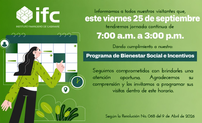 De 7:00 am a 3:00 pm laborará este viernes 25 de septiembre el IFC